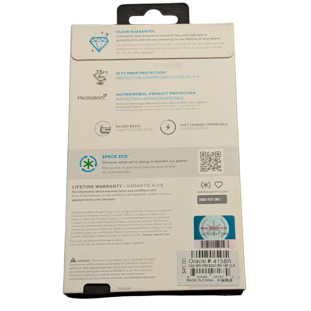 J4. Speck Presidio Case For Apple iPhone‎ 14 Pro (6.1 Pro 2022) ,  Perfect-Clear
